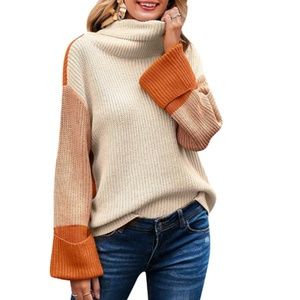 S The Widow Color Block Bell Sleeve Turtleneck Sweater Sz L